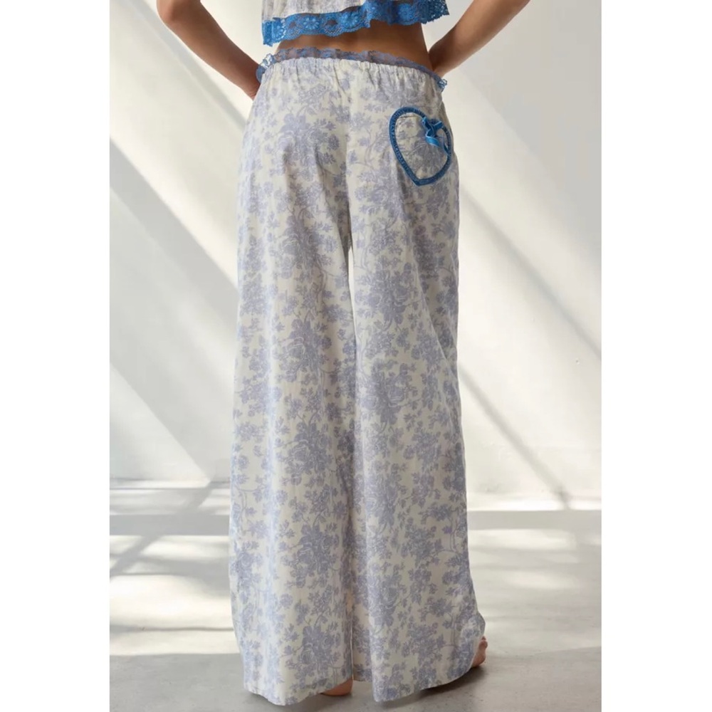 Out From Under Hearts Desire Cotton Pajama Pants Lace Velvet Blue Toile Size M